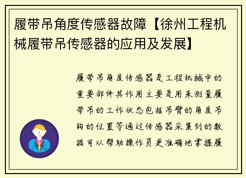 履带吊角度传感器故障【徐州工程机械履带吊传感器的应用及发展】